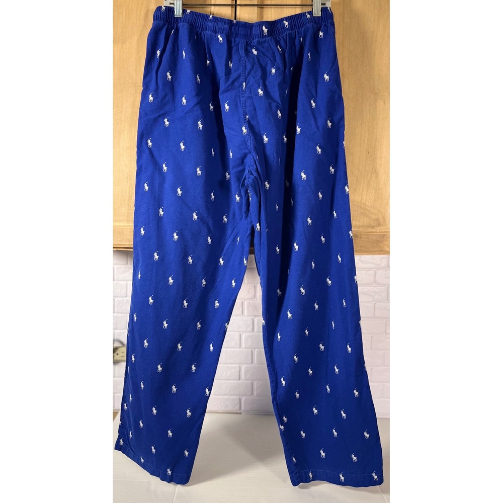 Polo Ralph Lauren Pajama Pants Women Large Blue Pony Print Cotton Lounge - Picture 2 of 7